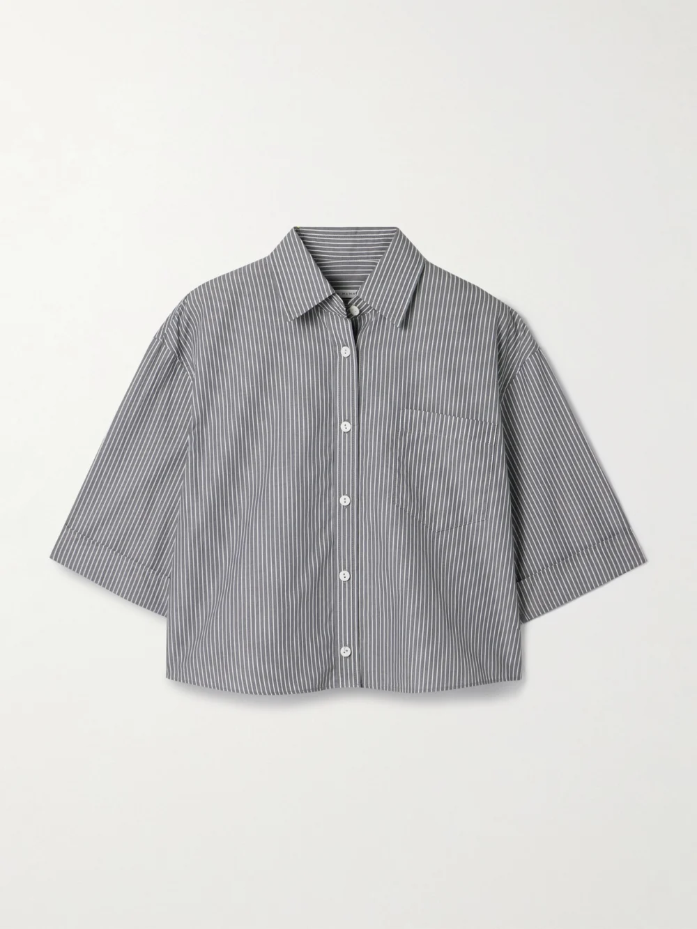Maria McManus Cropped Striped Organic Cotton Shirt in gray