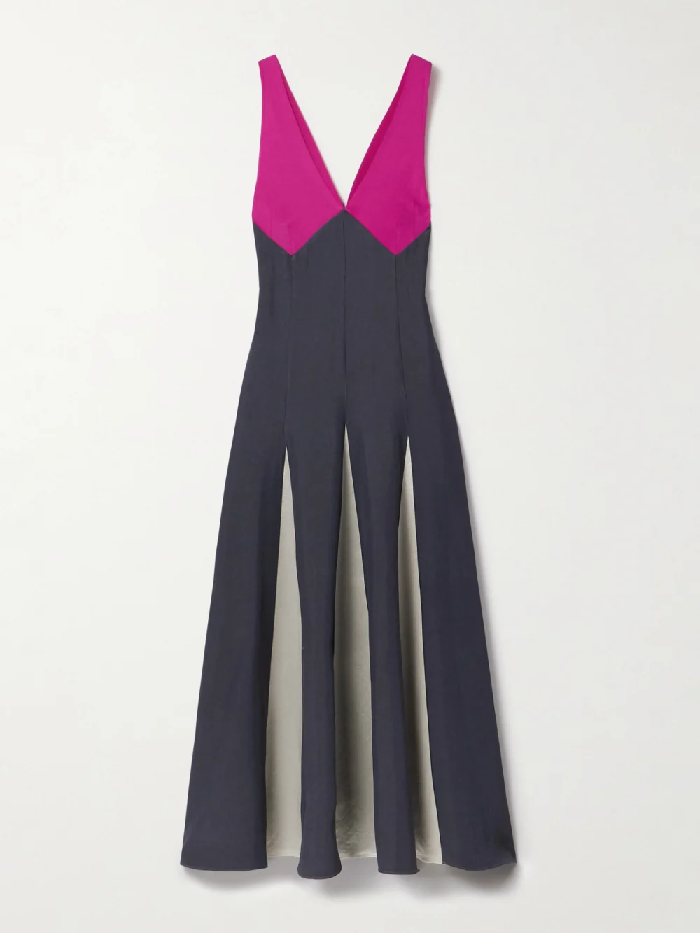 Maria McManus Paneled Twill, Crepe De Chine and Satin Maxi Dress in gray