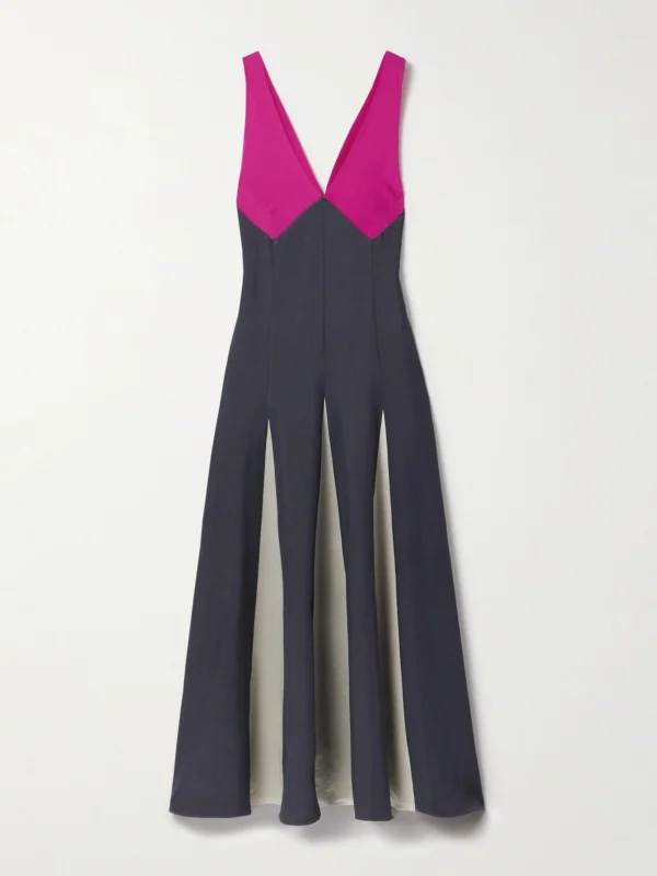 Maria McManus Paneled Twill, Crepe De Chine and Satin Maxi Dress