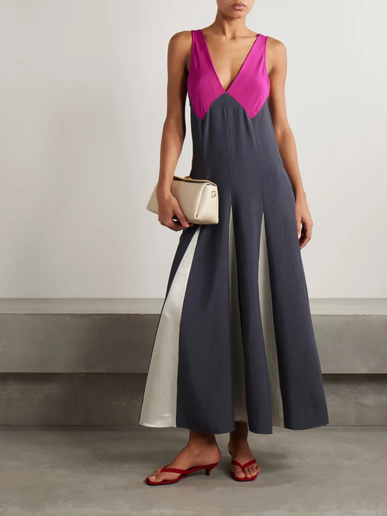 Maria McManus Paneled Twill, Crepe De Chine and Satin Maxi Dress
