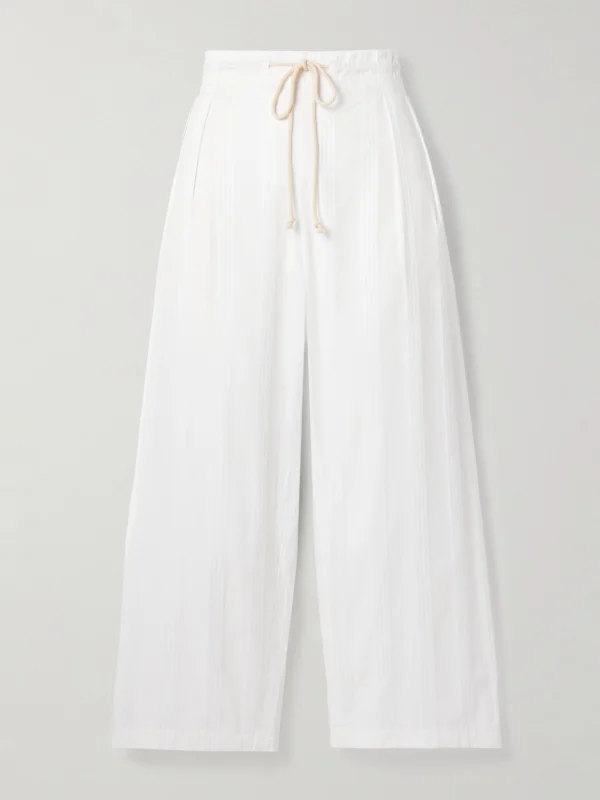 Maria McManus Pleated Striped Organic Cotton-jacquard Wide-leg Pants
