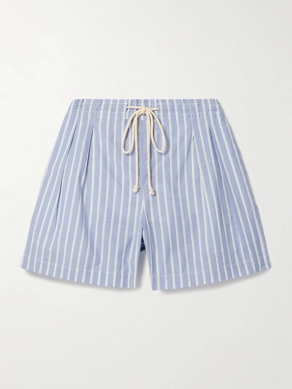 Maria McManus Pleated Striped Organic Cotton Shorts in blue