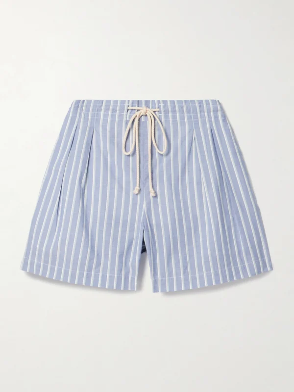 Maria McManus Pleated Striped Organic Cotton Shorts