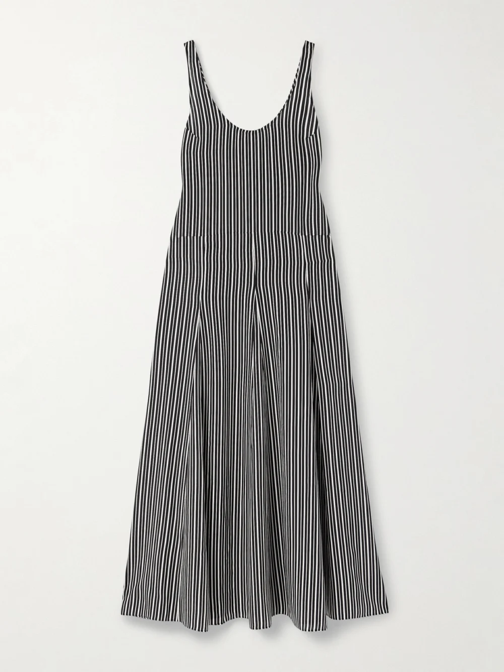 Maria McManus Pleated Striped Recycled-crepe De Chine Midi Dress in black