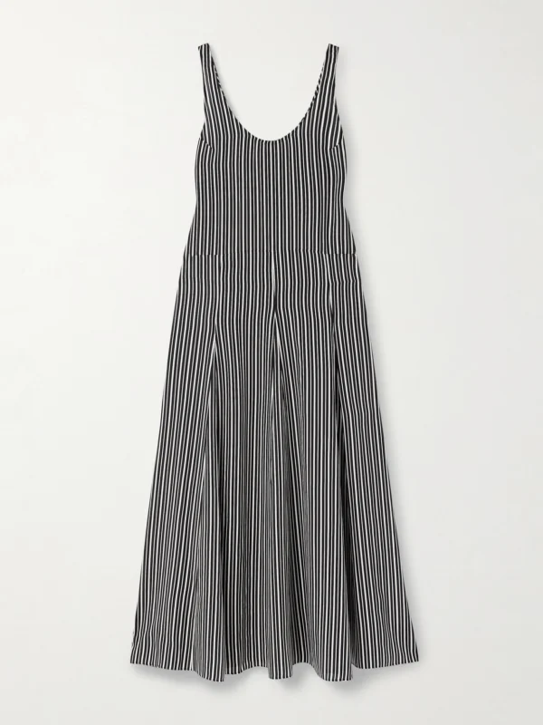Maria McManus Pleated Striped Recycled-crepe De Chine Midi Dress