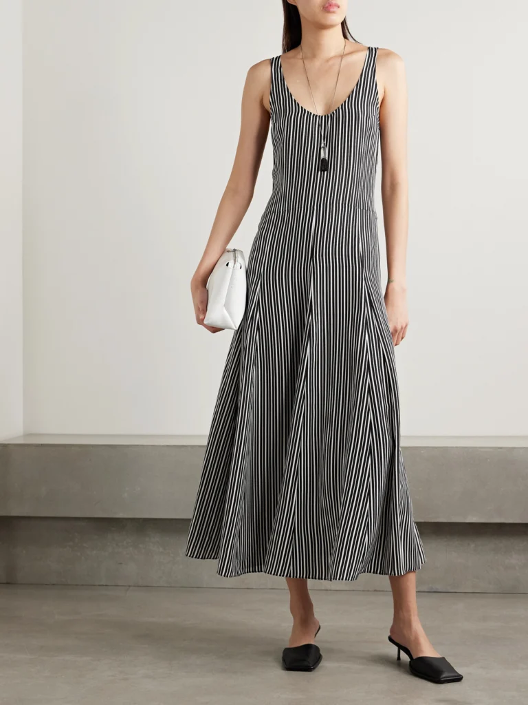 Maria McManus Pleated Striped Recycled-crepe De Chine Midi Dress
