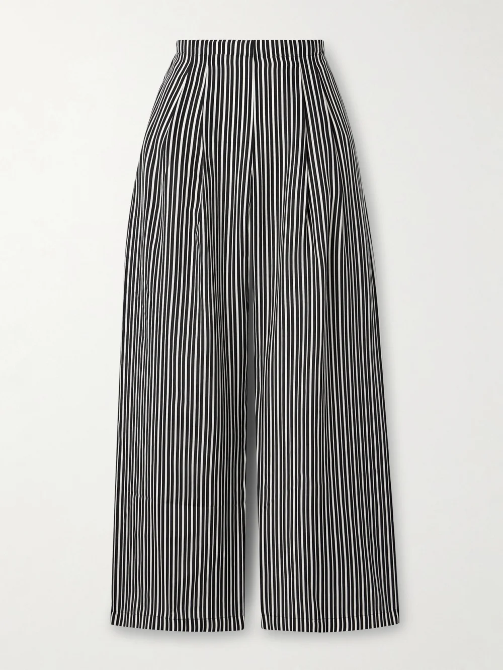 Maria McManus Pleated Striped Recycled-crepe De Chine Straight-leg Pants in black