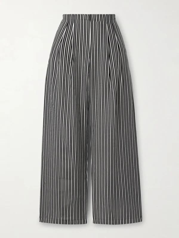 Maria McManus Pleated Striped Recycled-crepe De Chine Straight-leg Pants
