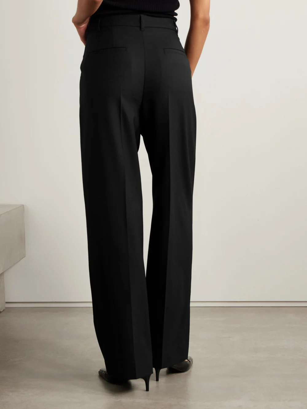 Back view of the Maria McManus Pleated Wool-blend Straight-leg Pants