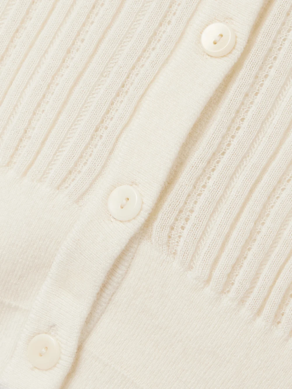 Close-up detail of the Maria McManus Ribbed Pointelle-knit Merino Wool Cardigan