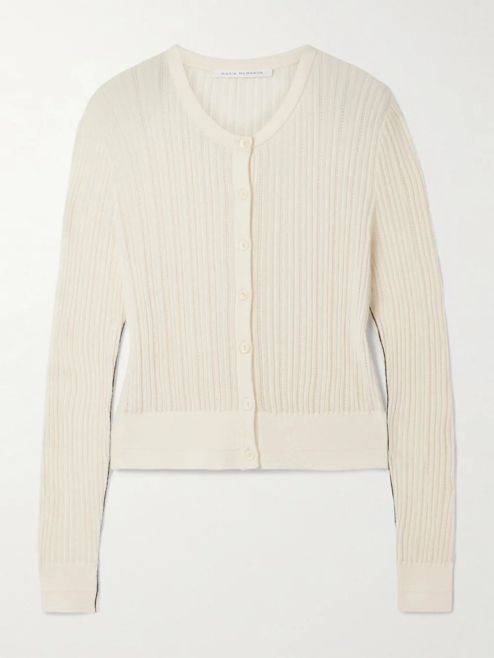 Maria McManus Ribbed Pointelle-knit Merino Wool Cardigan in ivory