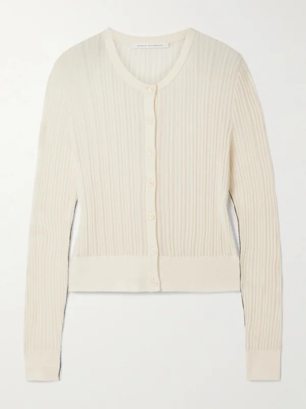 Maria McManus Ribbed Pointelle-knit Merino Wool Cardigan