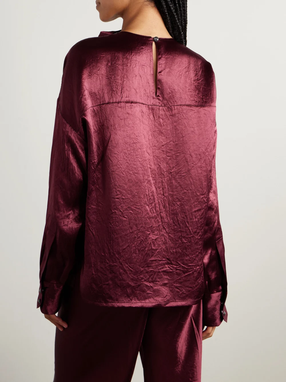 Back view of the Maria McManus Scarf-detailed Crinkled-satin Blouse