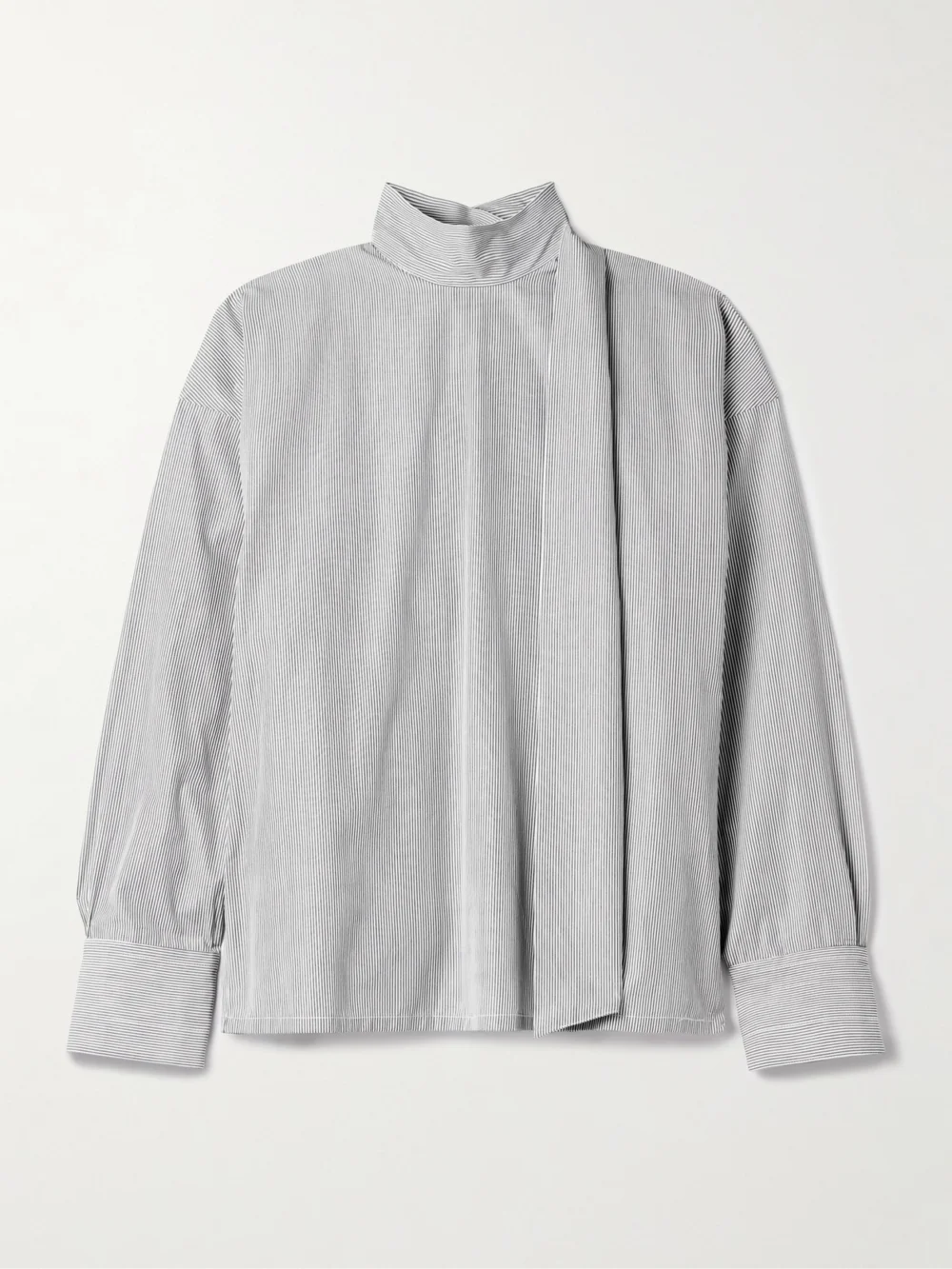Maria McManus Scarf-detailed Striped Organic Cotton-poplin Blouse in multi