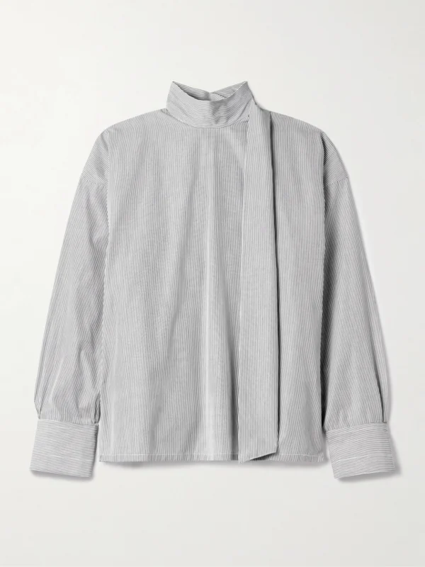 Maria McManus Scarf-detailed Striped Organic Cotton-poplin Blouse