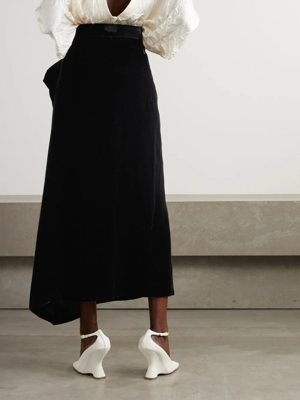 Back view of the Marie Adam-Leenaerdt Asymmetric Velvet Maxi Skirt