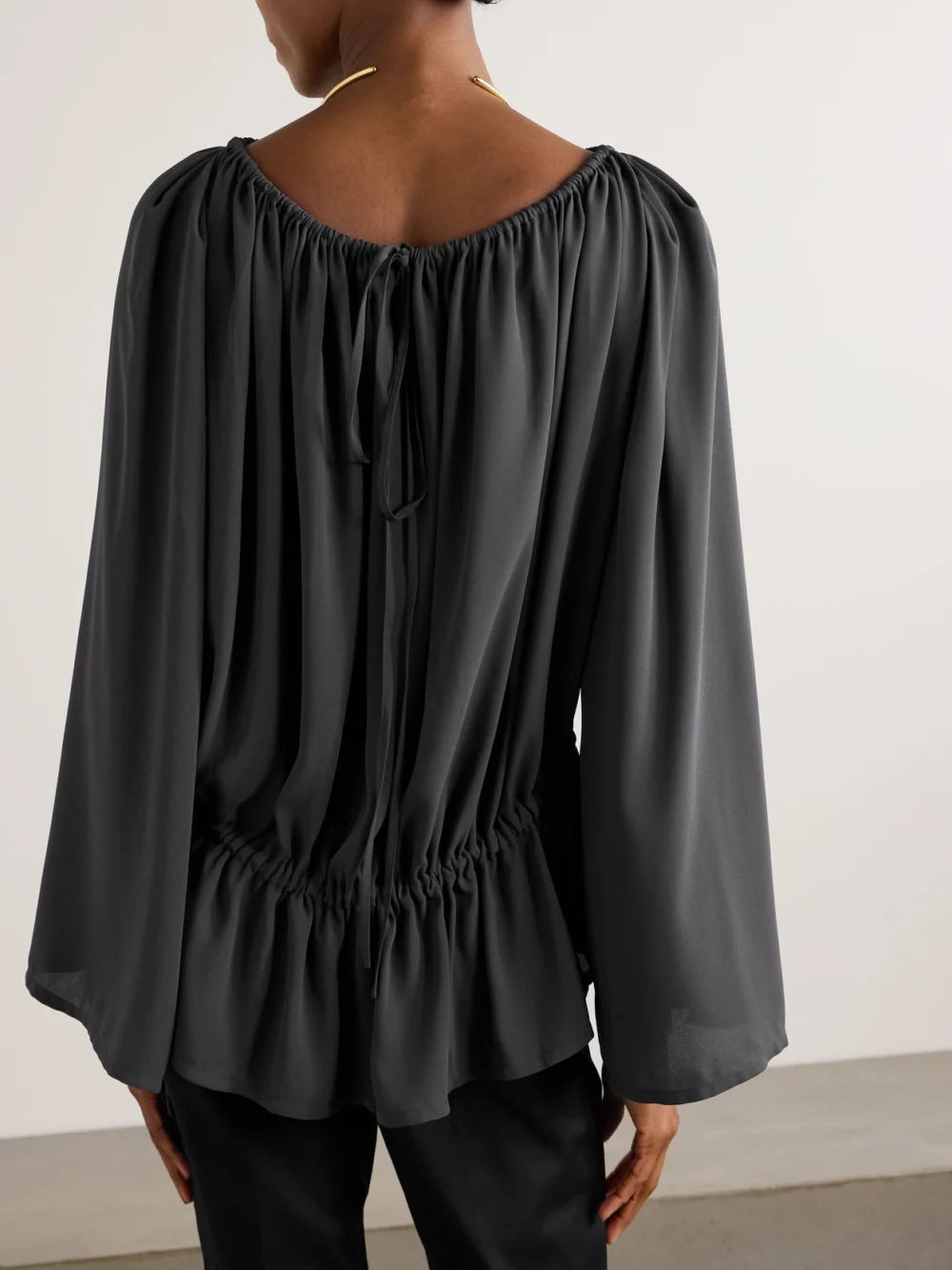 Back view of the Marie Adam-Leenaerdt Beach Cabine Ruched Crepe Top