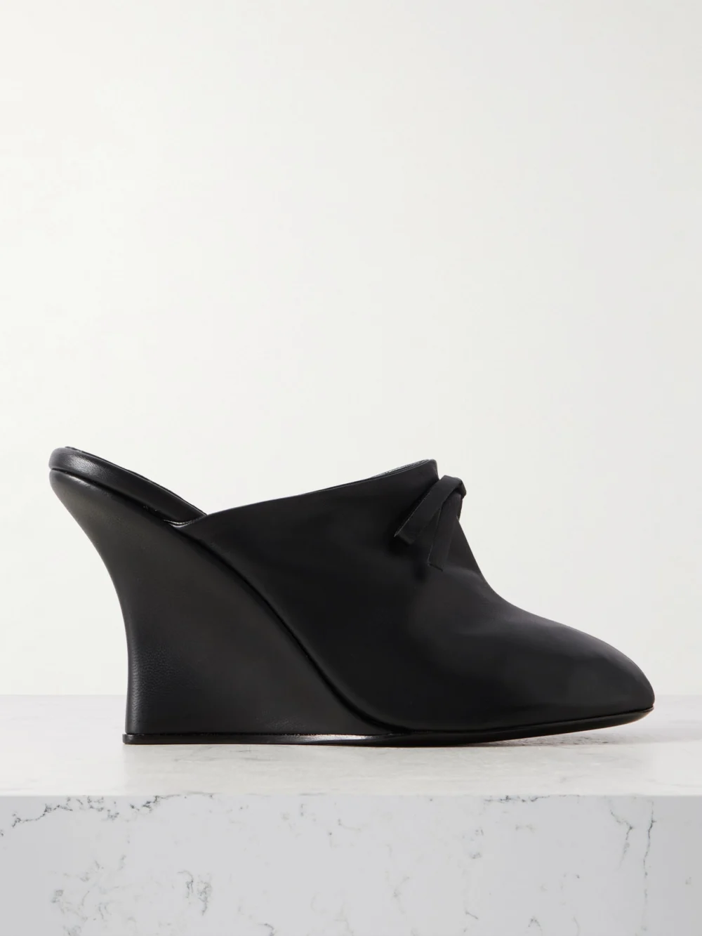 Marie Adam-Leenaerdt Bow-embellished Leather Wedge Mules in black
