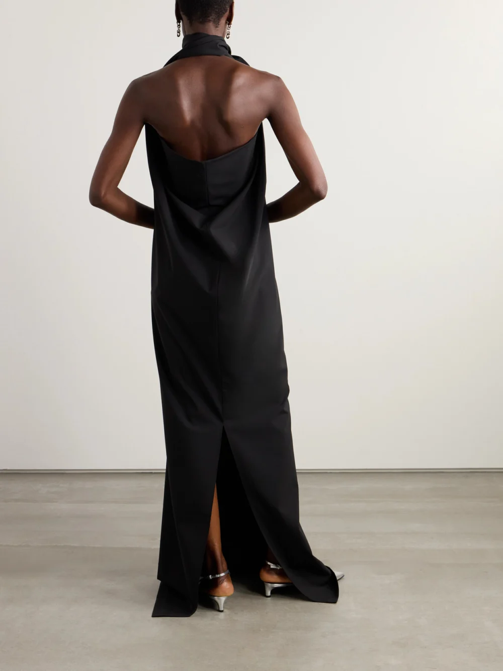 Back view of the Marie Adam-Leenaerdt Cutout Wool Halterneck Maxi Dress
