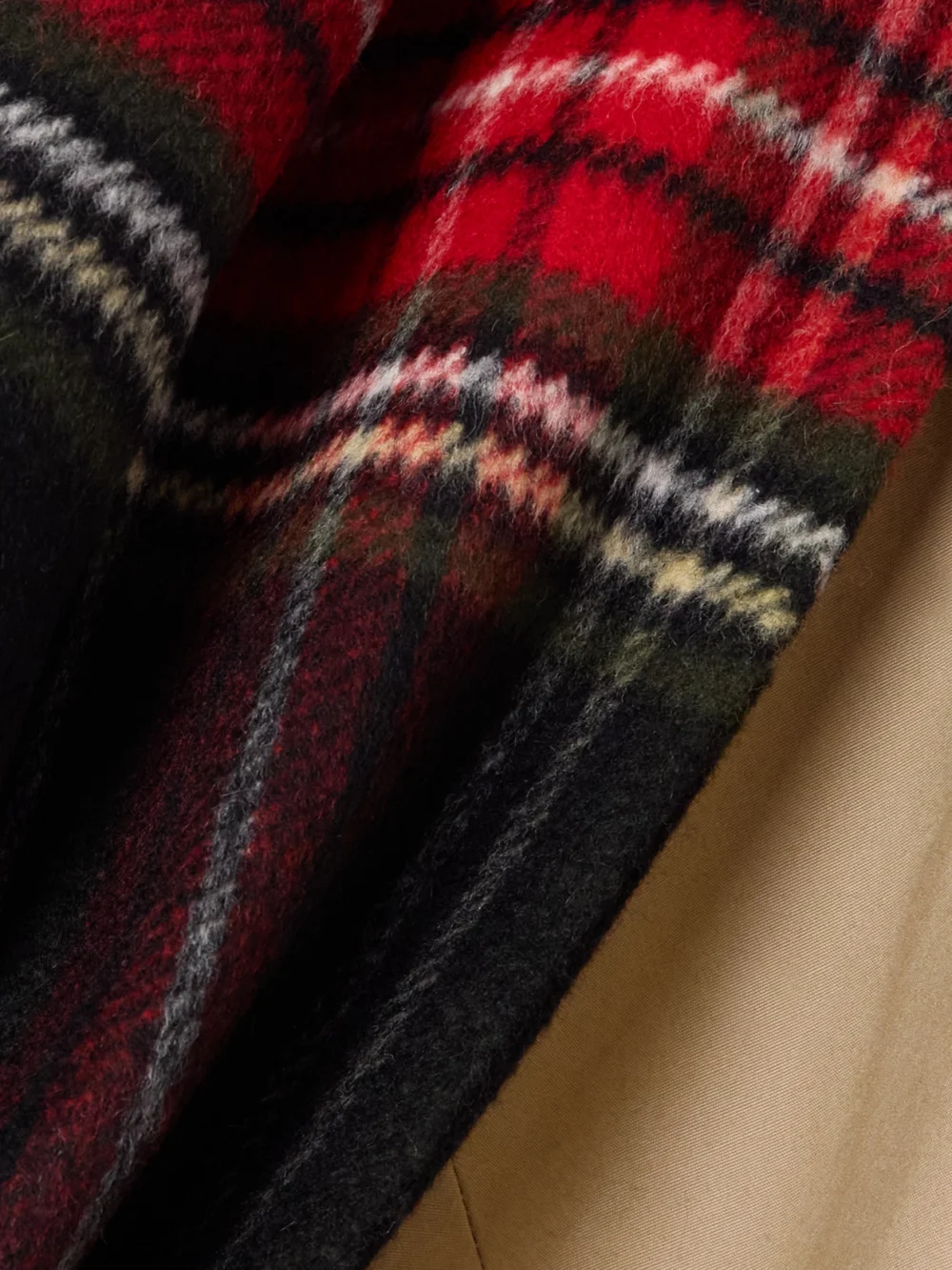 Close-up detail of the Marie Adam-Leenaerdt Oversized Checked Scarf-detailed Cotton-gabardine Coat