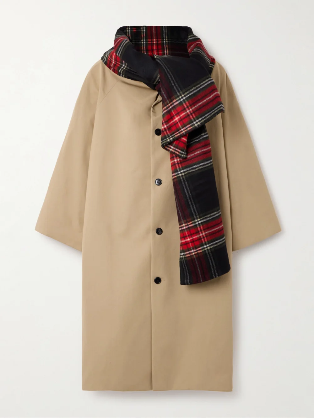 Marie Adam-Leenaerdt Oversized Checked Scarf-detailed Cotton-gabardine Coat in beige