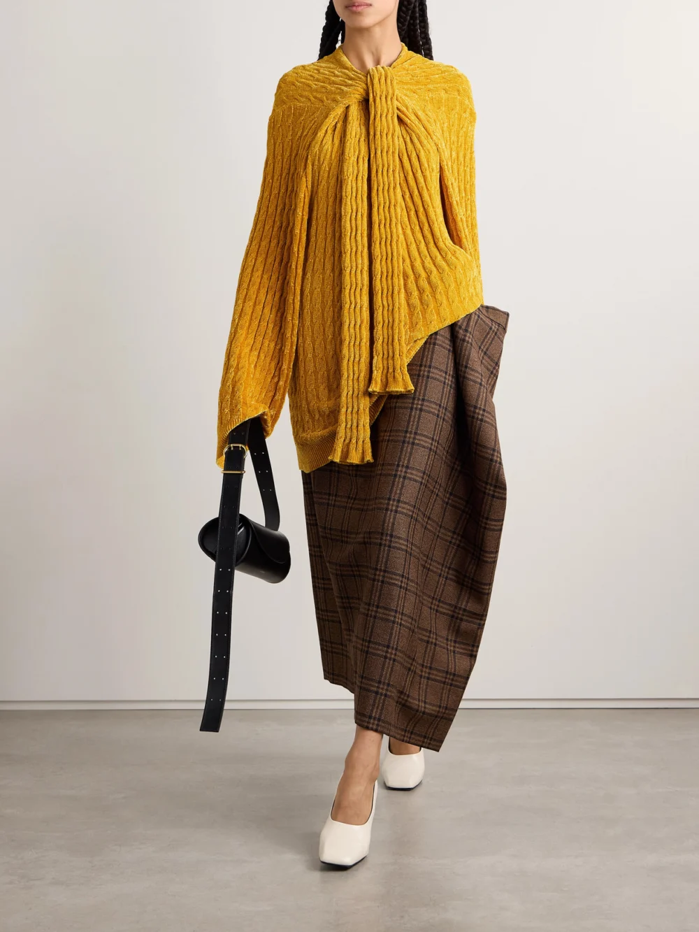 Marie Adam-Leenaerdt Oversized Scarf-detailed Cable-knit Chenille Sweater, worn by a model