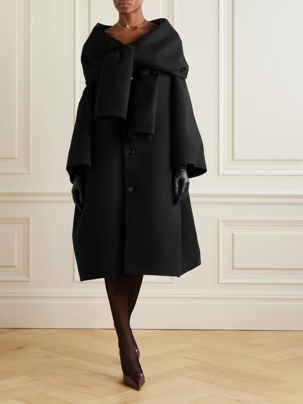 Marie Adam-Leenaerdt Scarf-detailed Wool Coat, worn by a model