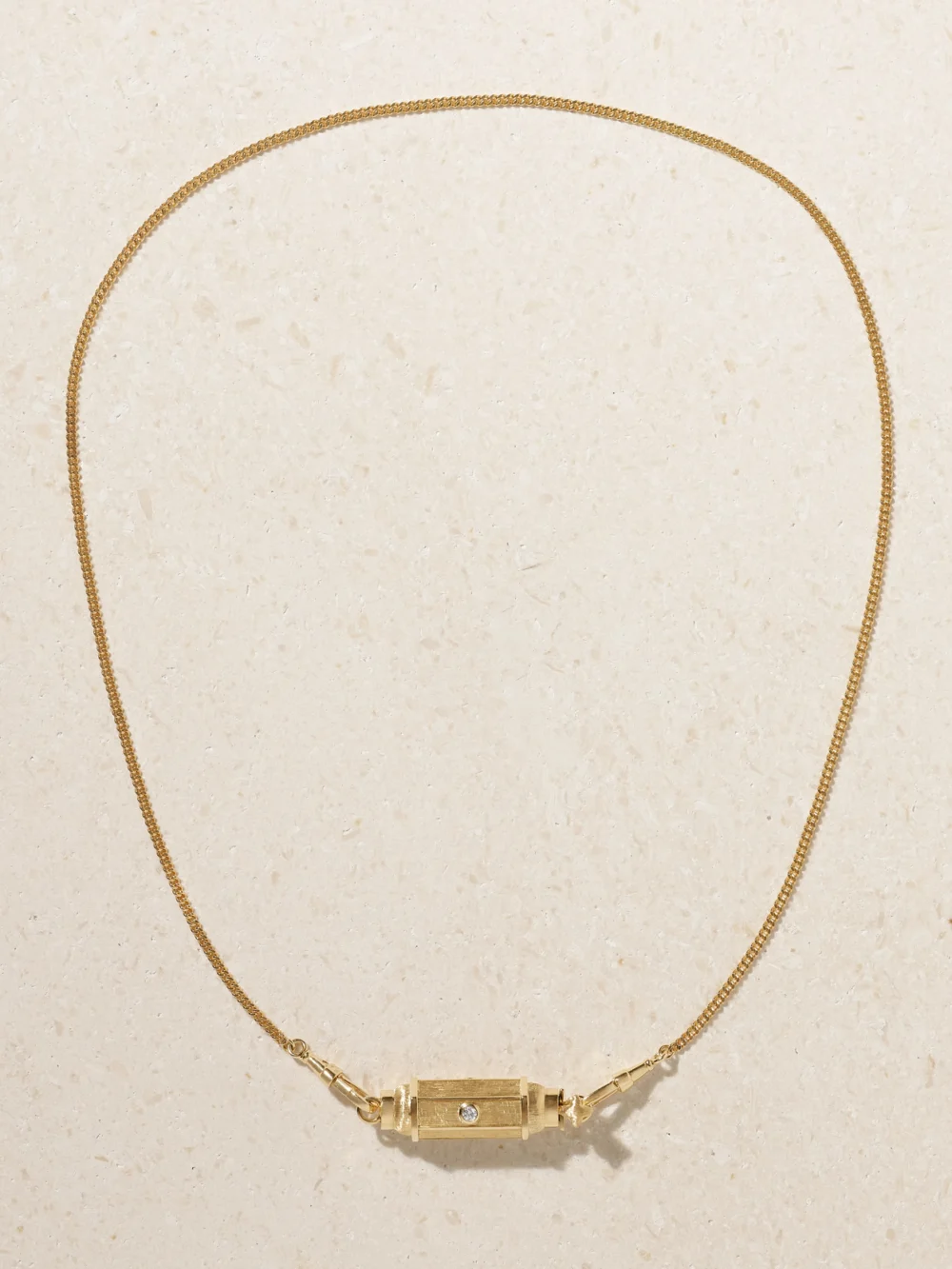 Close-up detail of the Marie Lichtenberg Baby Locket 18-karat Gold Diamond Necklace