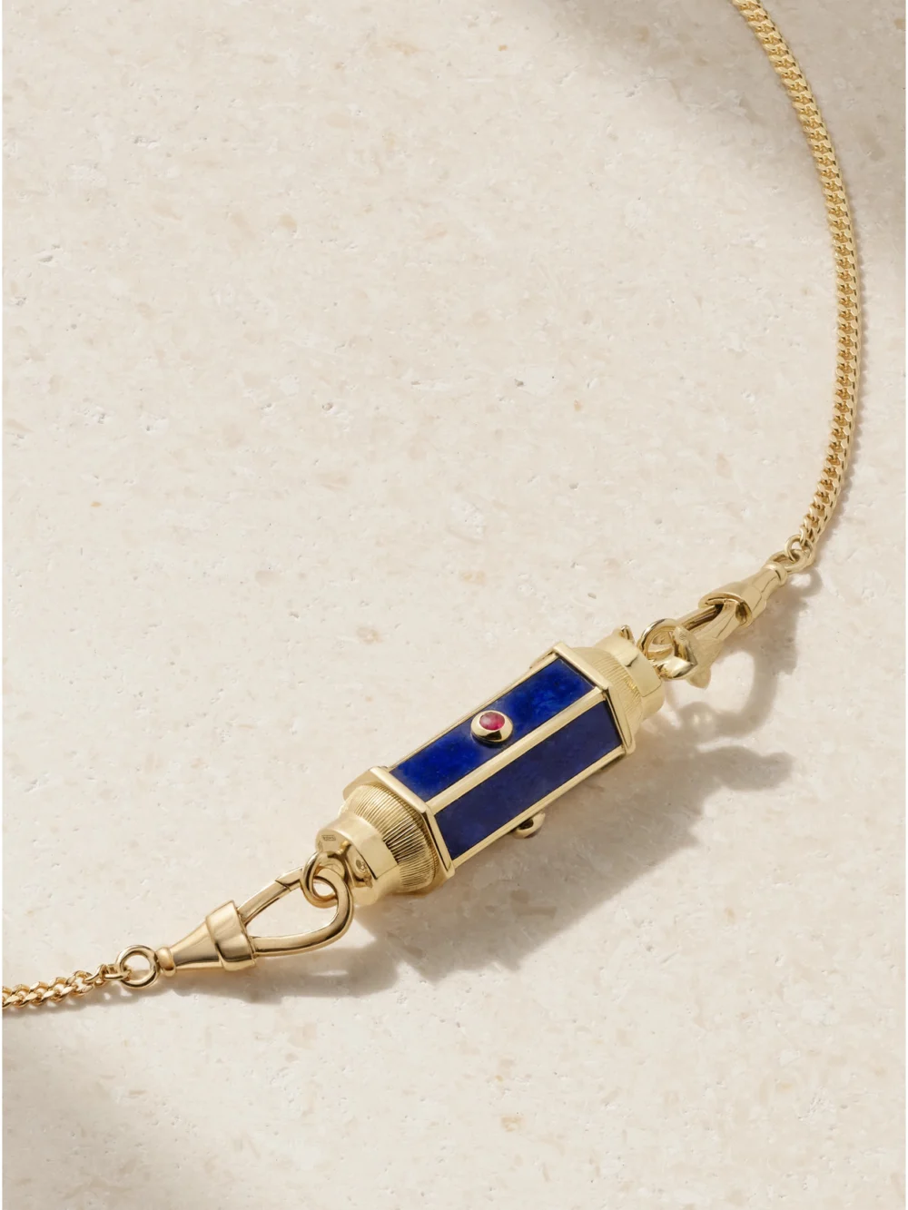 Marie Lichtenberg Baby Locket 18-karat Gold, Lapis Lazuli and Ruby Necklace in blue