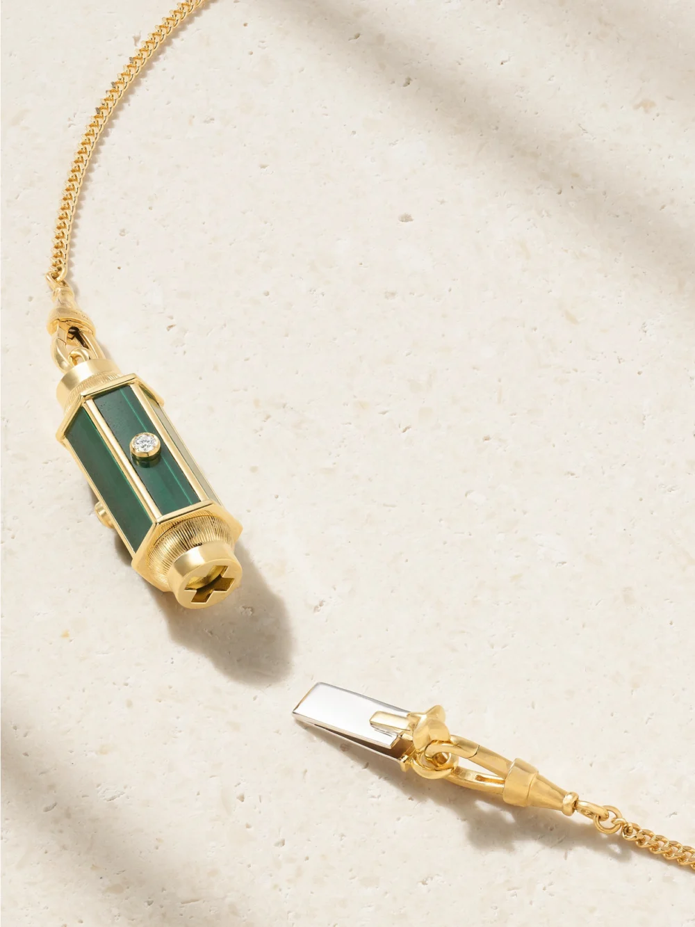Back view of the Marie Lichtenberg Baby Locket 18-karat Gold, Malachite and Diamond Necklace