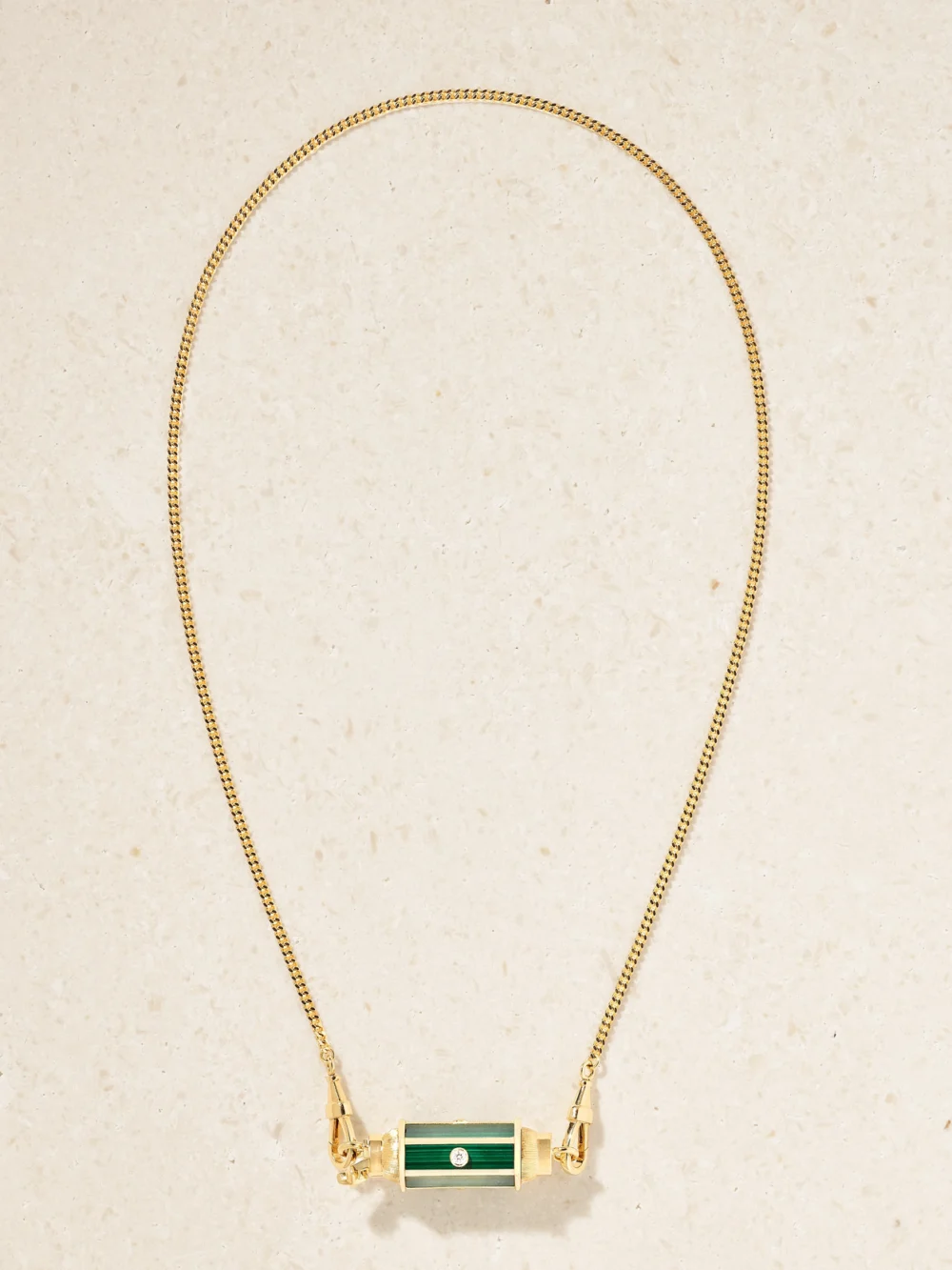 Close-up detail of the Marie Lichtenberg Baby Locket 18-karat Gold, Malachite and Diamond Necklace