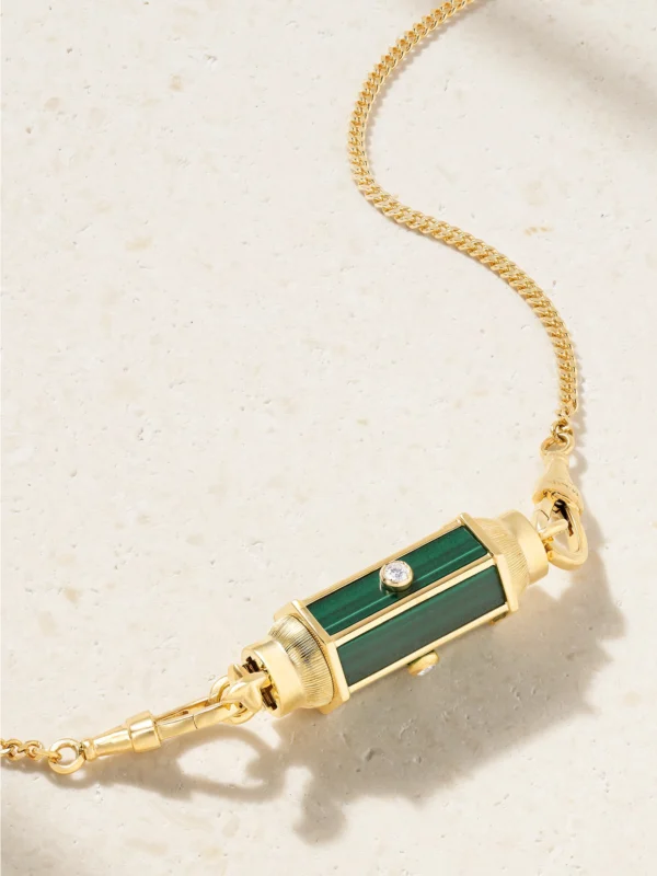Marie Lichtenberg Baby Locket 18-karat Gold, Malachite and Diamond Necklace