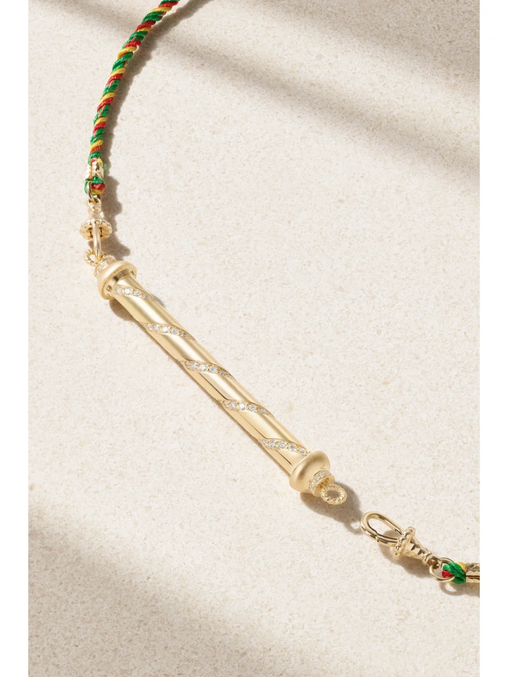 Back view of the Marie Lichtenberg Candy Cane 18-karat Gold, Cord, Pearl and Diamond Necklace