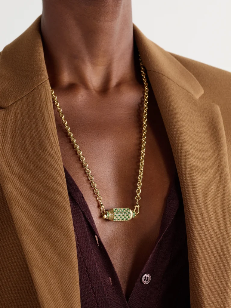 Marie Lichtenberg Check Locket 18-karat Gold, Emerald and Diamond Necklace