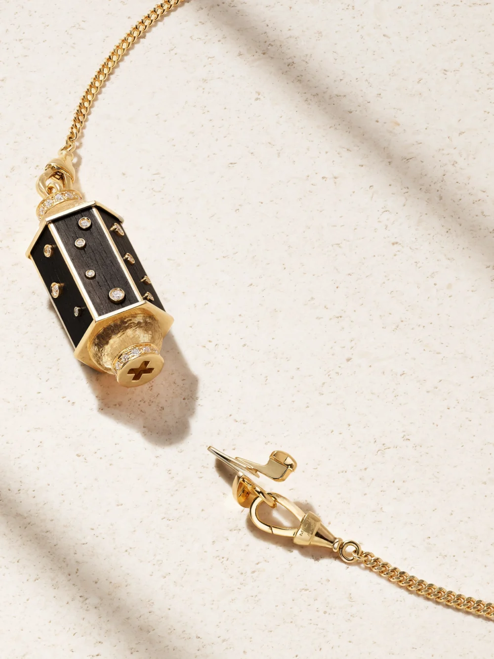 Back view of the Marie Lichtenberg Dot Locket Gourmette 18-karat Gold, Ebony and Diamond Necklace