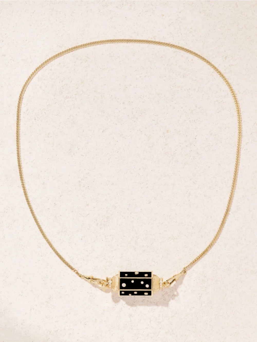 Close-up detail of the Marie Lichtenberg Dot Locket Gourmette 18-karat Gold, Ebony and Diamond Necklace