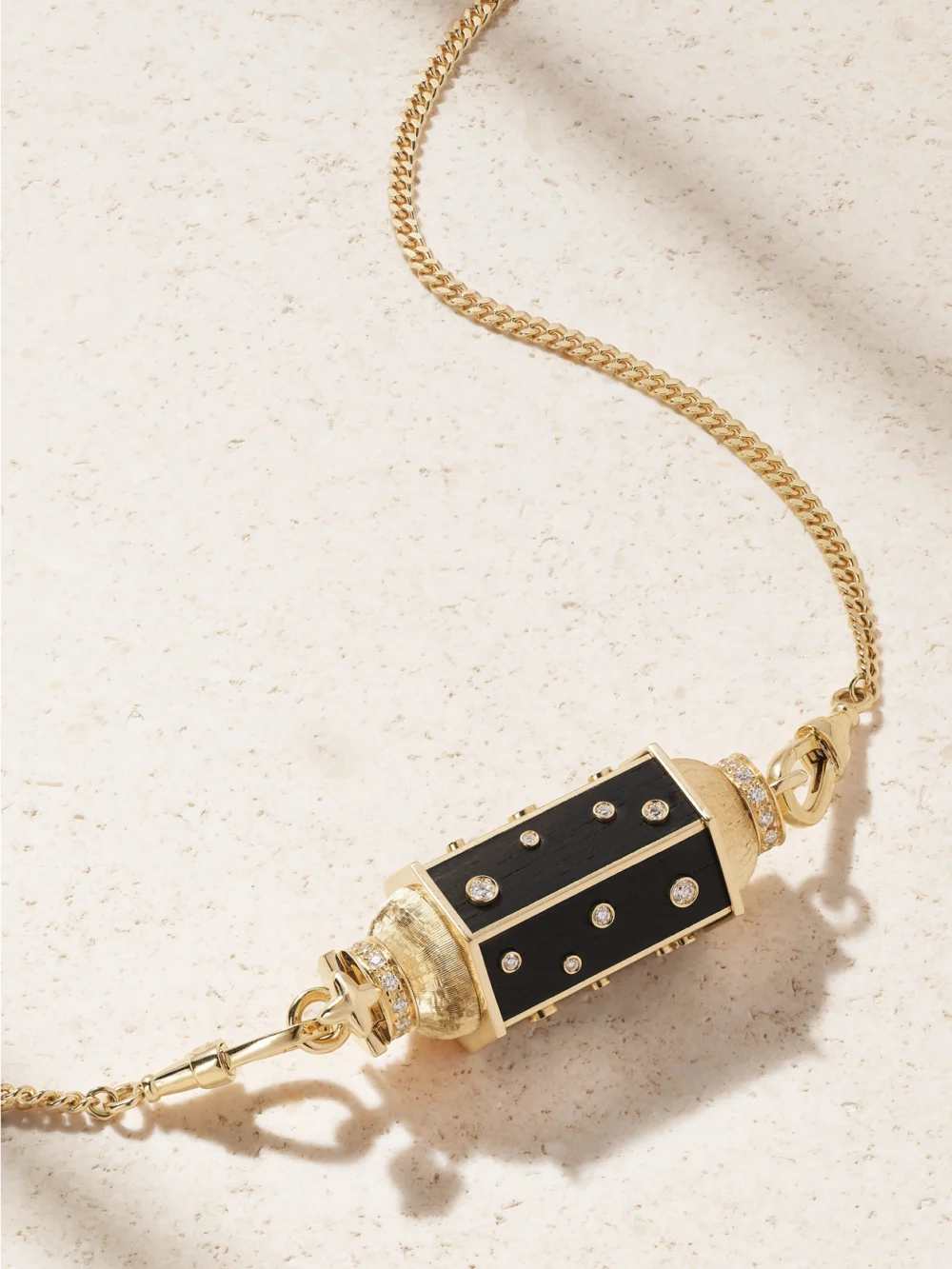 Marie Lichtenberg Dot Locket Gourmette 18-karat Gold, Ebony and Diamond Necklace in black