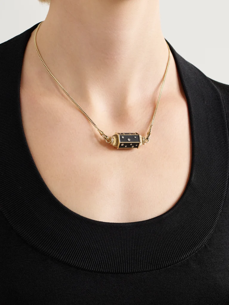 Marie Lichtenberg Dot Locket Gourmette 18-karat Gold, Ebony and Diamond Necklace