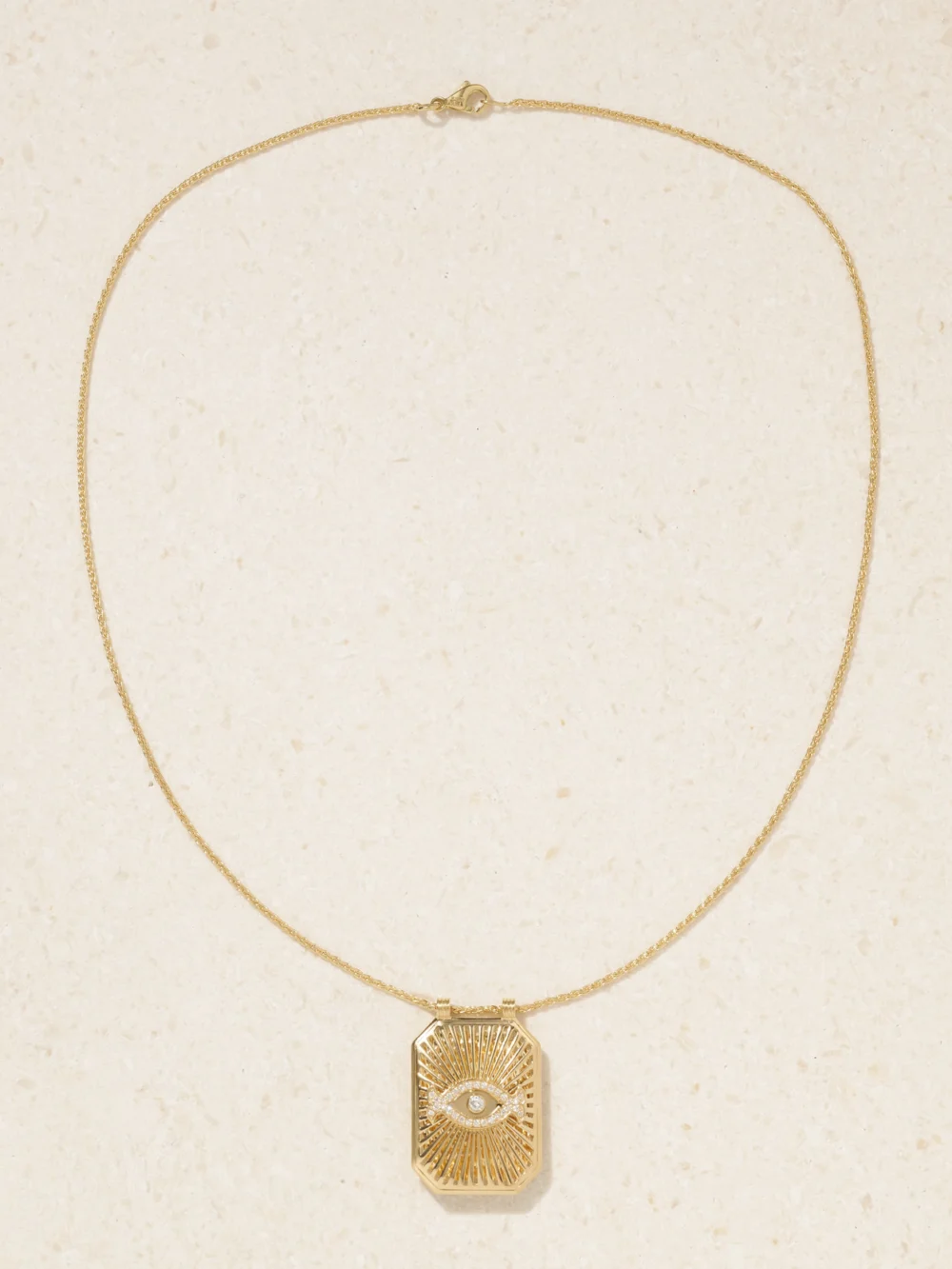 Close-up detail of the Marie Lichtenberg Eye Scapular 18-karat Gold Diamond Necklace