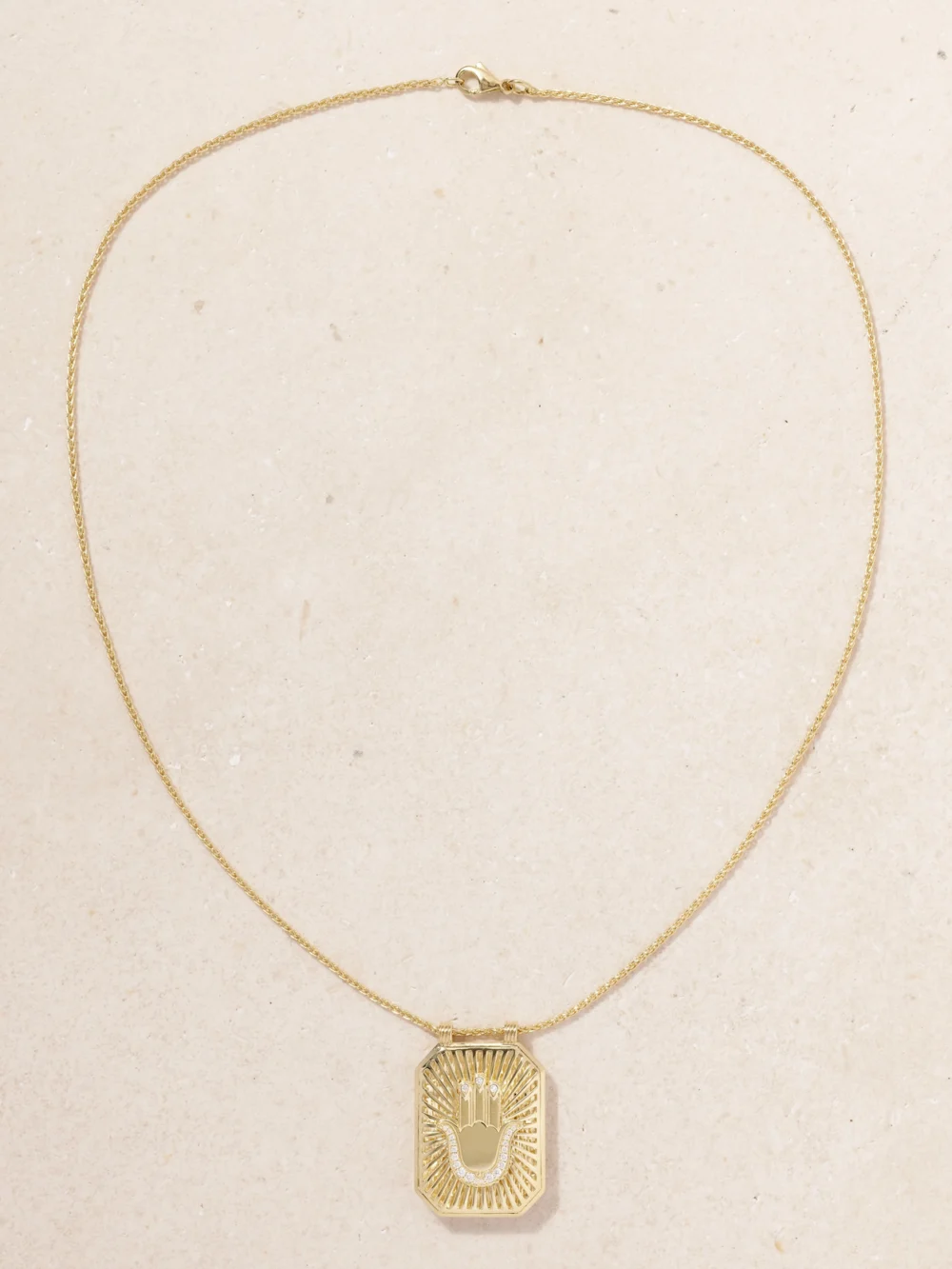 Close-up detail of the Marie Lichtenberg Hand Scapular 18-karat Gold Diamond Necklace