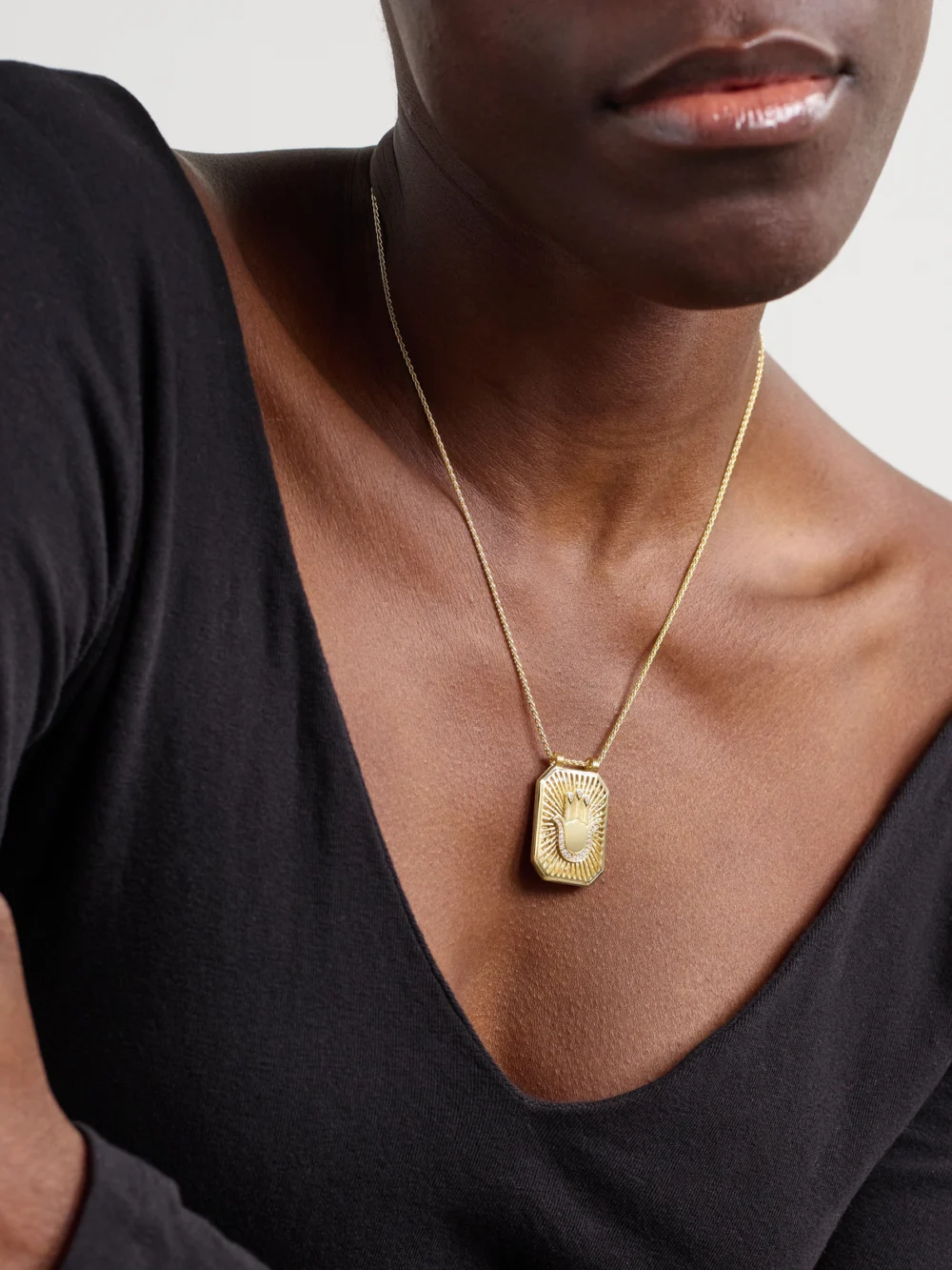 Marie Lichtenberg Hand Scapular 18-karat Gold Diamond Necklace, styled view