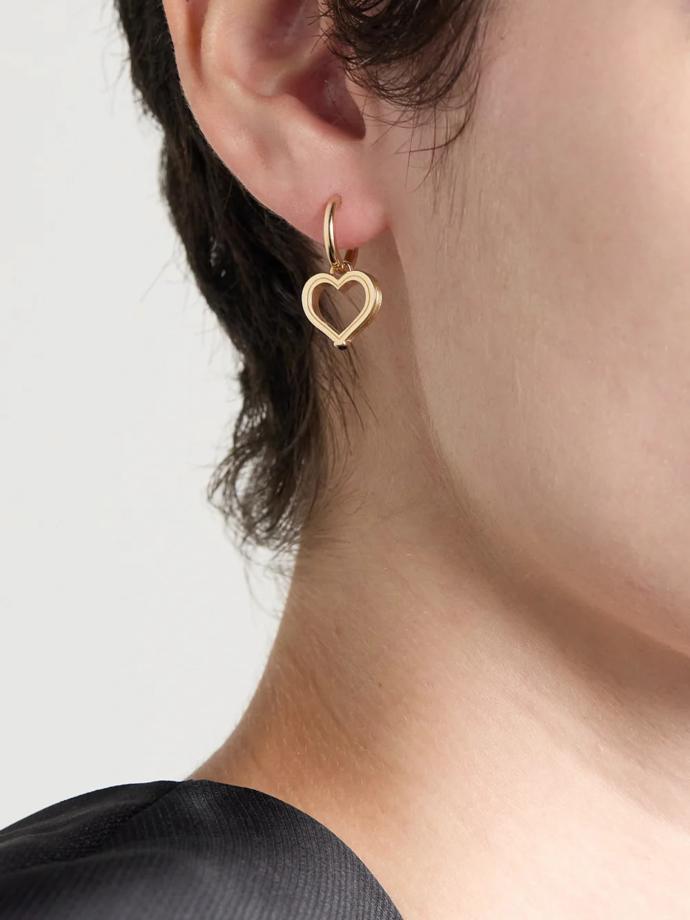 Marie Lichtenberg Heart Baby 18-karat Gold Sapphire Single Hoop Earring, styled view