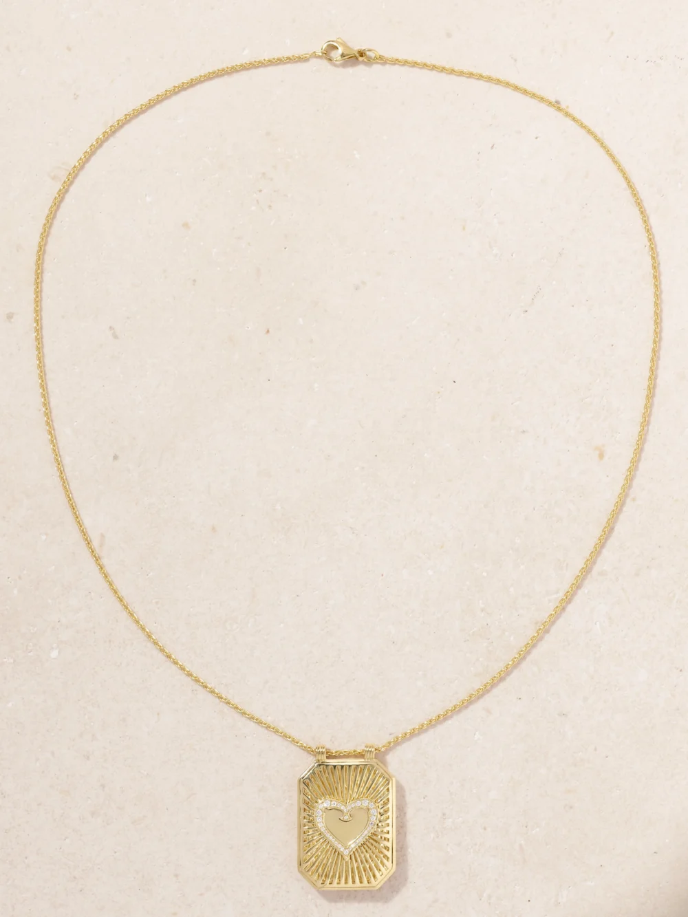 Close-up detail of the Marie Lichtenberg Heart Scapular 18-karat Gold Diamond Necklace