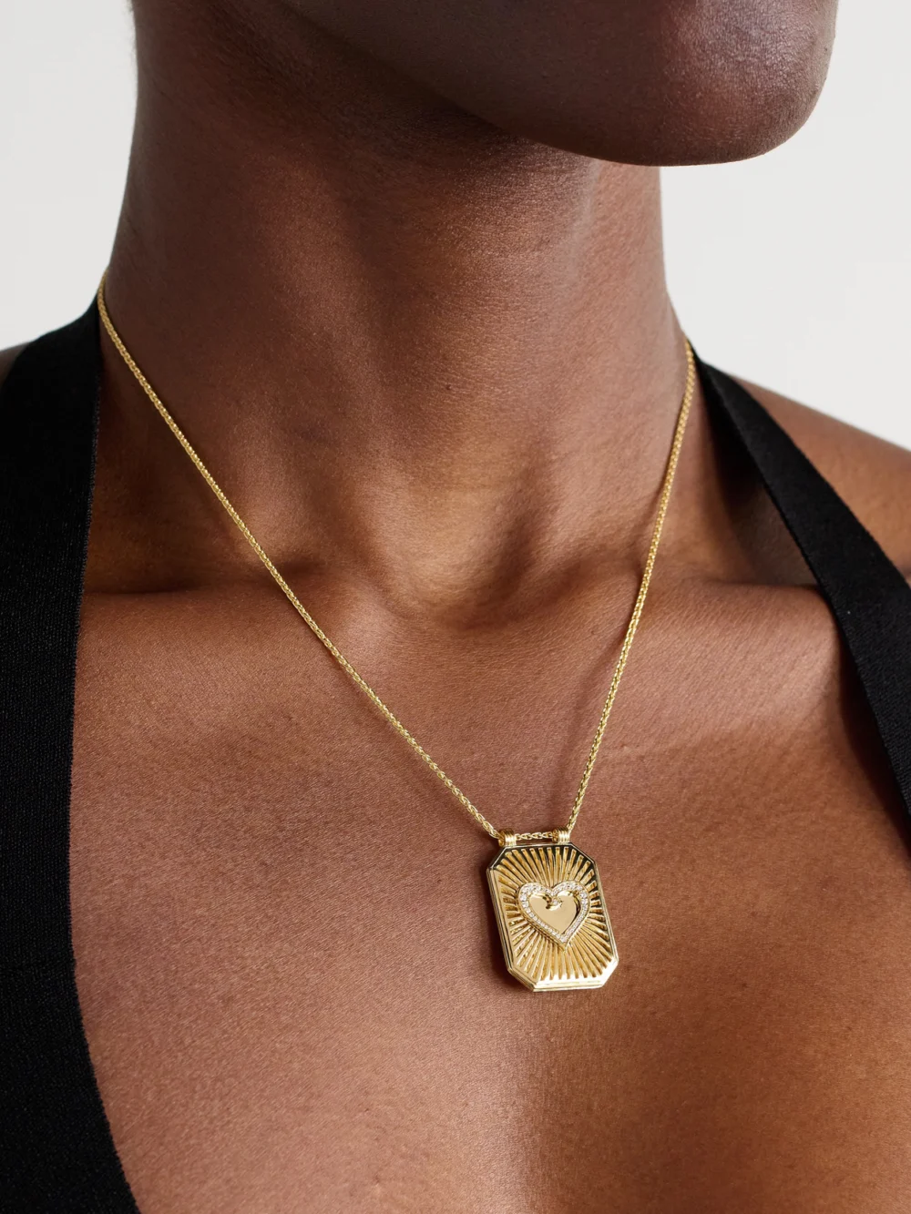 Marie Lichtenberg Heart Scapular 18-karat Gold Diamond Necklace, styled view