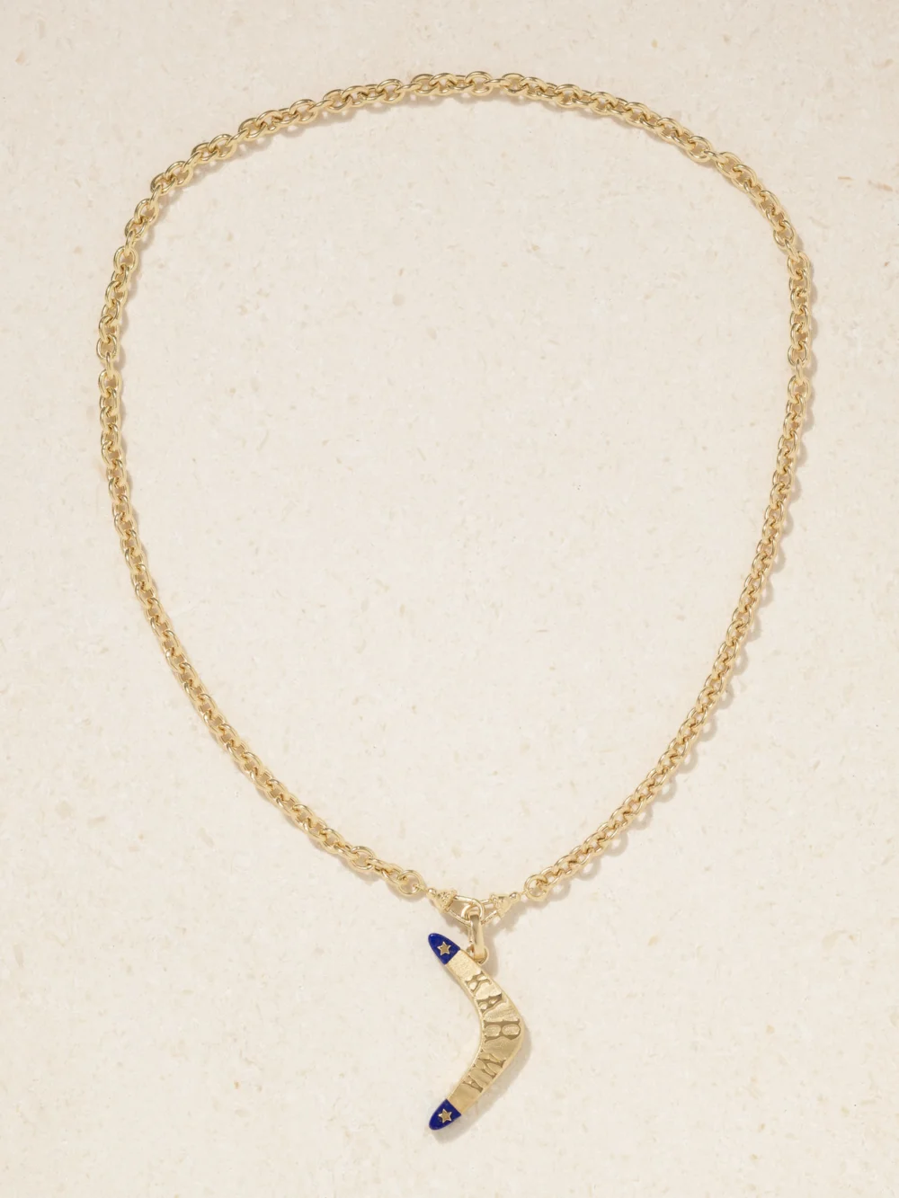 Close-up detail of the Marie Lichtenberg Karma 18-karat Gold Lapis Lazuli Necklace