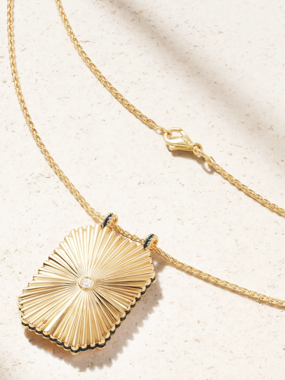 Back view of the Marie Lichtenberg Letter Scapular 18-karat Gold, Enamel and Diamond Necklace