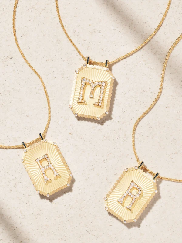 Marie Lichtenberg Letter Scapular 18-karat Gold, Enamel and Diamond Necklace