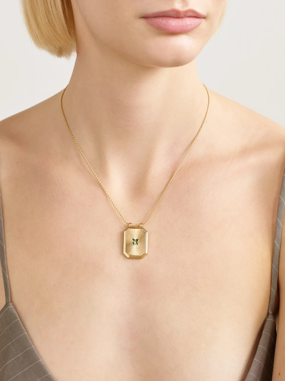 Marie Lichtenberg Luck Scapular 18-karat Gold Emerald Necklace, styled view