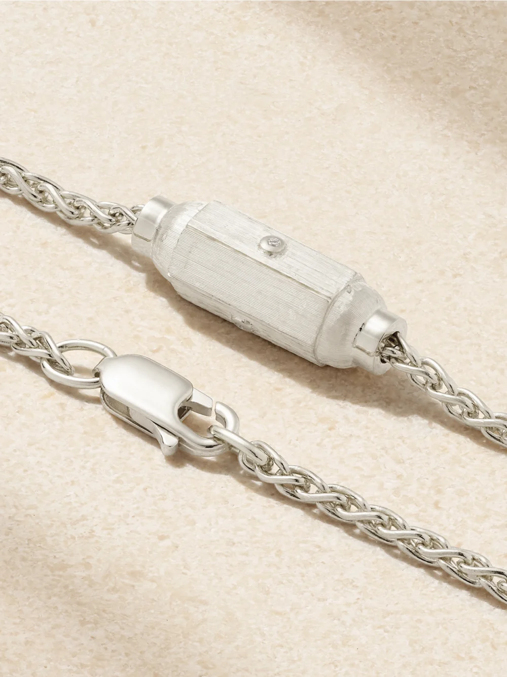 Close-up detail of the Marie Lichtenberg Micro Coco 18-karat White Gold Diamond Bracelet