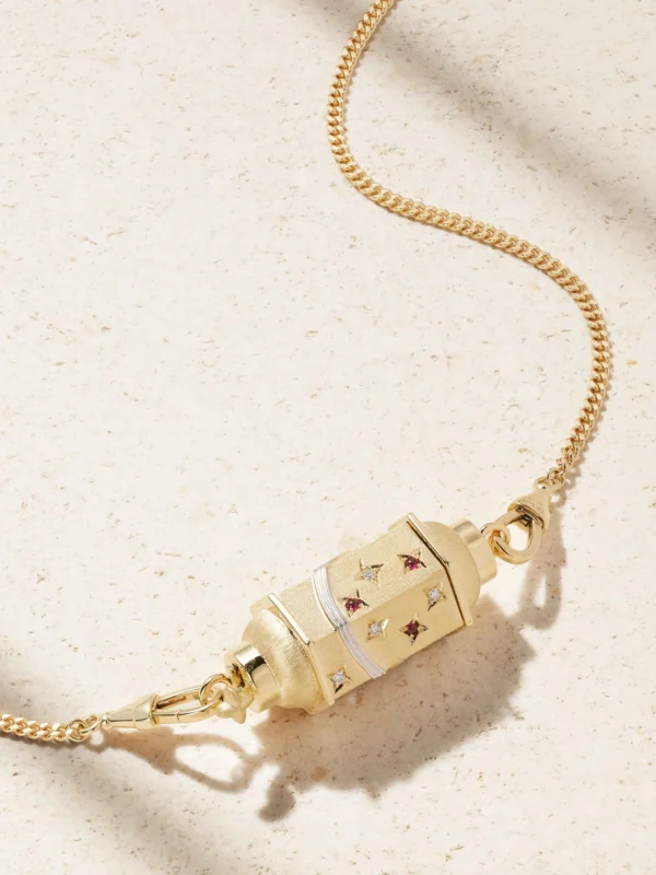 Marie Lichtenberg Milky Way Gourmette 18-karat Gold, Rhodium, Ruby and Diamond Necklace